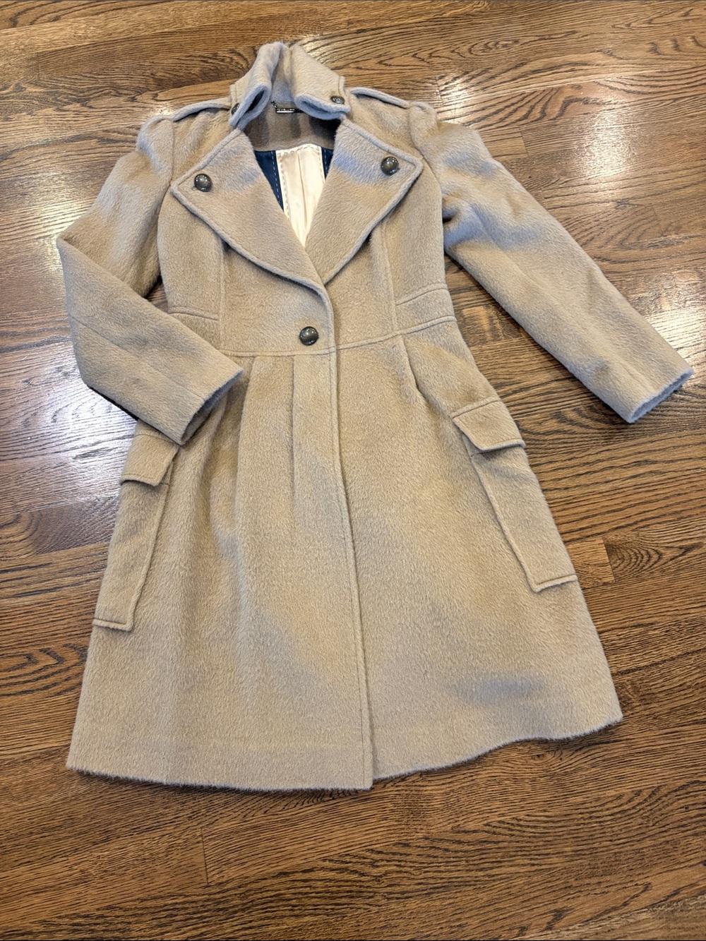 Diane von Furstenberg Sabra wool alpaca  Beige Trench Coat, Notched Collar, 2